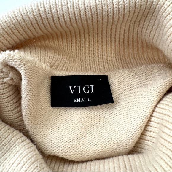 VICI Women’s S Cream Mock Neck Sweater Pullover Knit Turtleneck Top Long Sleeve - Picture 5 of 10